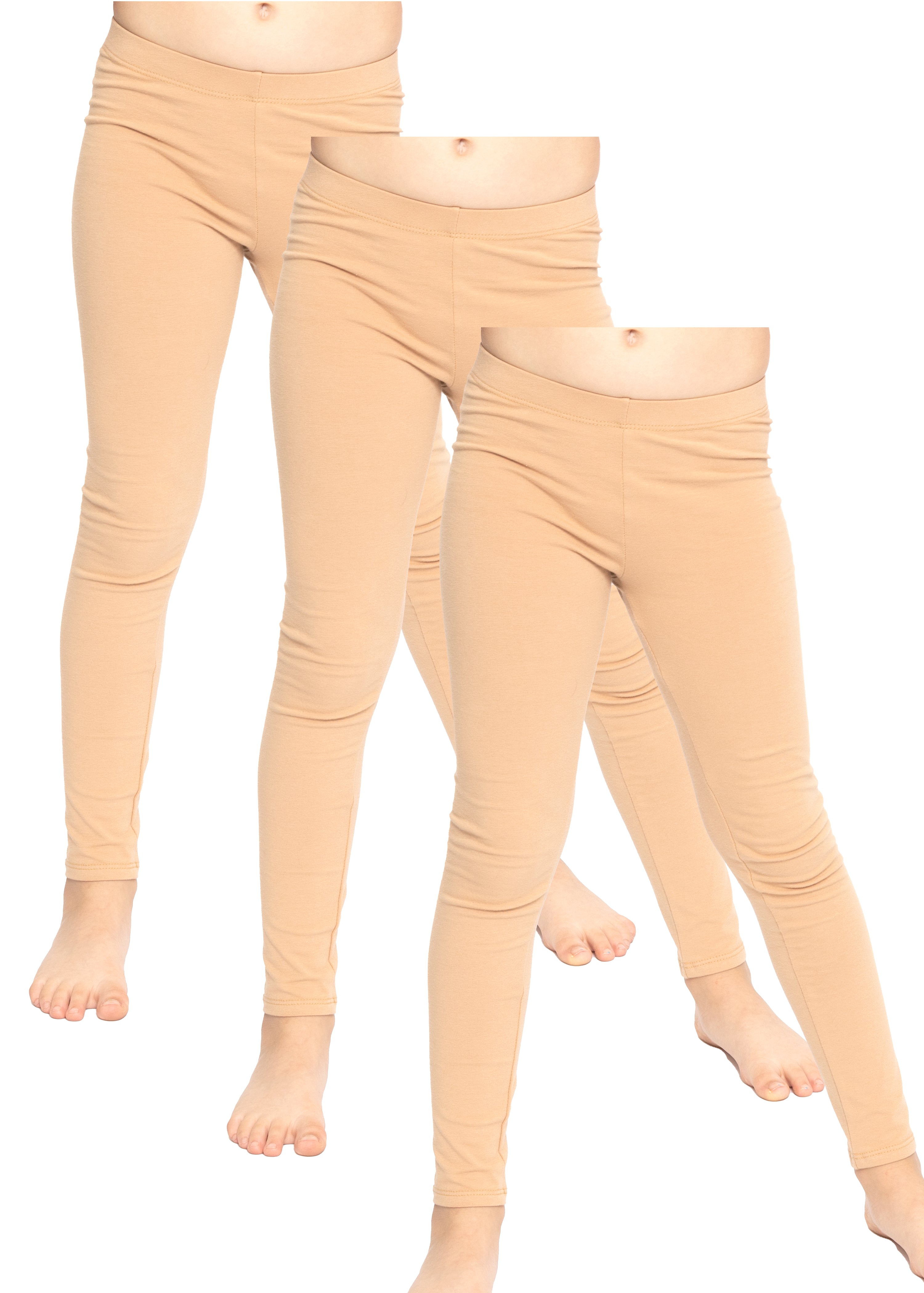 Stretchy Girl's Cotton Leggings 3 Pack Beige Medium
